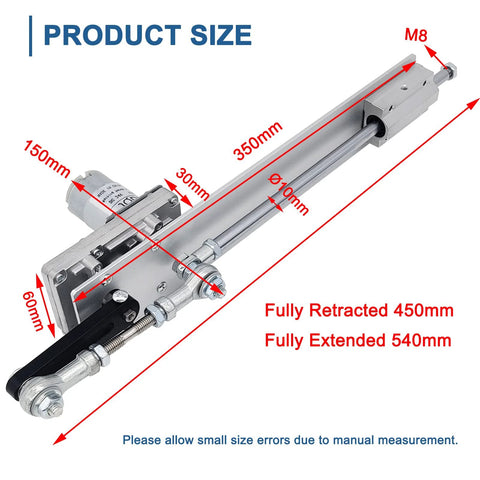 JQDML 24V reciprocating cycle linear actuator with motor, silver metal housing, 150 mm stroke