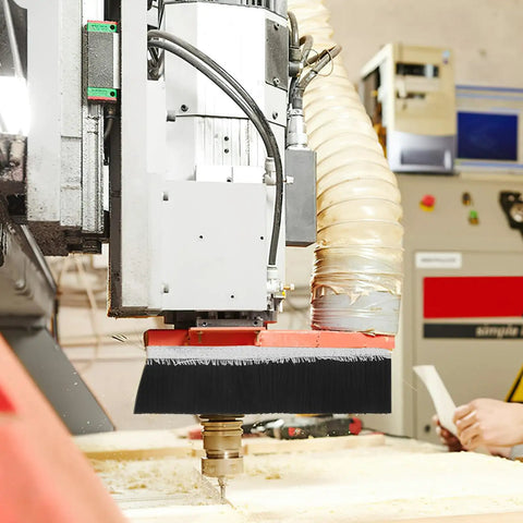 Boss Level Cnc Vacuum Dust Brush Kicks Sawdust And Chunky Wood Chips Outta Your Router Spindle Or Engraver Helping Hustle Ready Workshops Keep Gear Pristine During Heavy Daily Grinding Sessions attached to a CNC router.