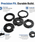 Drop The Mic 5 Pack 2 Inch Router Table Insert Rings Ultra Premium Abs Construction Fast Mount For Sears Craftsman Workbenches Dope Woodshop Gear Black - five black insert rings showing precise 2-inch fit and durable ABS design.
