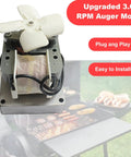 Upgraded 3.0 RPM Auger Motor Hella Reliable For Traeger Pit Boss Camp Chef Wood Pellet Grills, top view with fan and wires.