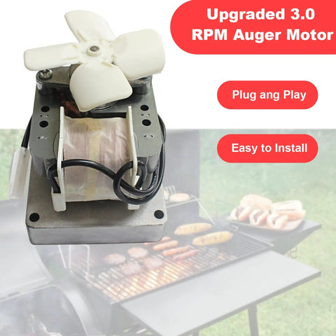 Upgraded 3.0 RPM Auger Motor Hella Reliable For Traeger Pit Boss Camp Chef Wood Pellet Grills, top view with fan and wires.