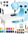 Get Your Threads Sorted Quick Super Portable Sewing Machine For Beginners with accessories and colorful threads on display.