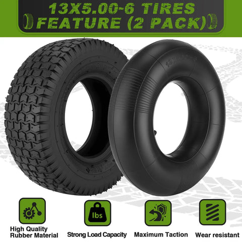 13x5.00-6 Tires And Inner Tubes 4 Pack Set TR 13 Straight Valve Stem image showing tire tread and inner tube