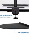 Heavy Duty Steel Reinforcement Bracket And Mount Plate For Glass Or Thin Desks Secures C Clamp Monitor Arm with anti-slip padding detail.