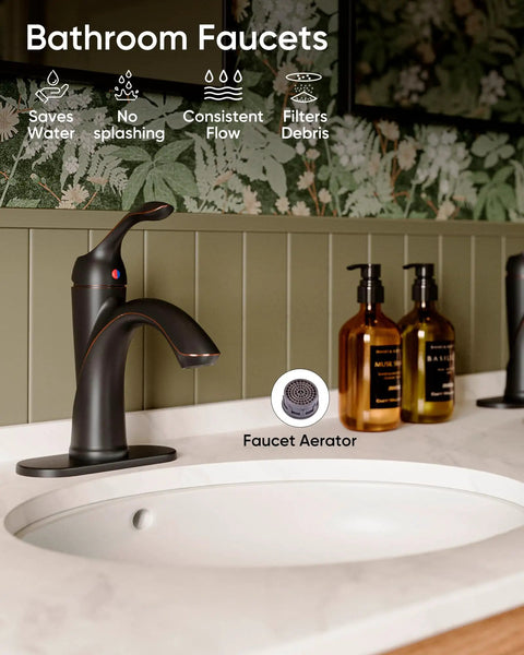 Oil Rubbed Bronze One Hole Bathroom Faucet With One Handle Lever, Rustic Lavatory Basin Mixer Tap on white sink