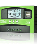 30A MPPT Solar Charge Controller for 12V 24V systems with auto tracking LCD display dual USB ports, green exterior