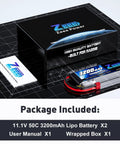 3S 11.1V 3200mAh 50C RC Lipo Battery Pack With Soft Case And T Connector For RC Planes Helis Cars Trucks Boats UAV Drones FPV 2 Pack Great For Quick Replacements displayed with packaging and manual