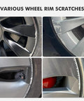 Various wheel rim scratches showing curb rash and damage, demonstrating need for Revamp Your Daily Driver With Sonic Silver Rim Touch Up Paint For Tesla Wheels Easily Covering Curb Rash And Rock Chips Quick Dry Formula Protects Against Rust While Giving You That Slick Factory Look Smooth Ride.