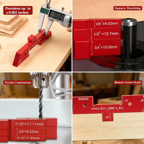 Top Tier Dead Nuts Precise 8 Piece 6061 T6 Aluminum Setup Blocks Pro Grade Woodworking Gauge Set for measuring tools and precision.