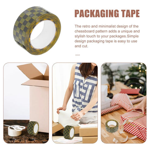Plaid Pattern Shipping Tape 2 Rolls Adhesive Sealing Packing Tape with black yellow grid design for small business use