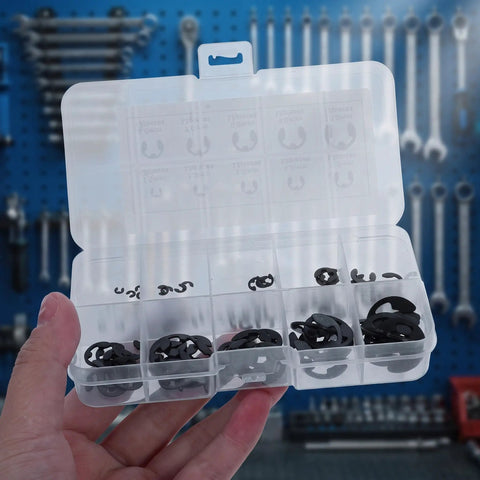 Dope E Clips Assortment Set External Retaining Rings M1.5 To 10mm 240 Piece Kit For Hardware Shafts And Fasteners Built To Last With Corrosion Resistant Beryllium Bronze And Precise Fit Circlips, organizer case with black circlips