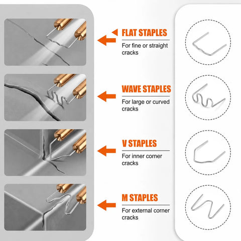 Diagram of Four Staple Types in Three Thousand Pieces Plastic Welder Staples Kit With Storage Box 0.6mm And 0.8mm
