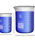 Low Form Glass Beaker Set With Two 250mm x 6mm Stirring Rods Includes 500 and 1000 Milliliters Beakers In 3.3 Borosilicate Glass