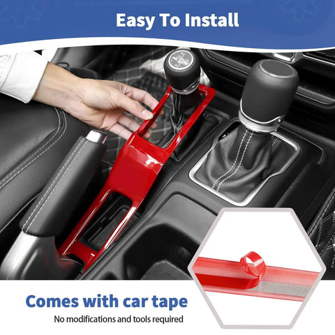 Red Gear Shift Cover And 4WD Shift Knob Trim Panel Kit For Jeep Wrangler JL JLU Gladiator JT 2018 2024 Easy Install