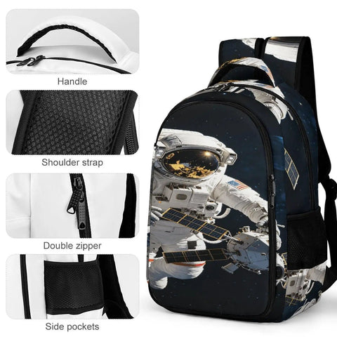 Space Satellite Print Unisex Backpack With Large Capacity Durable Polyester Build Breathable Easy To Clean Smooth Zipper Dope Style
