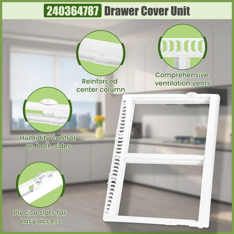 240364787 Drawer Cover Frame For Refrigerator Crisper Drawer With Humidity Control Replacement Part For Fridge Easy Fit Durable Plastic Crisper Cover Frame Fits Various Models Keeps Produce Fresh