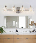 Bathroom with 4 Light Brushed Nickel LED Vanity Light With Acrylic Shades Dimmable 3000K To 6000K Wall Lamp over mirror