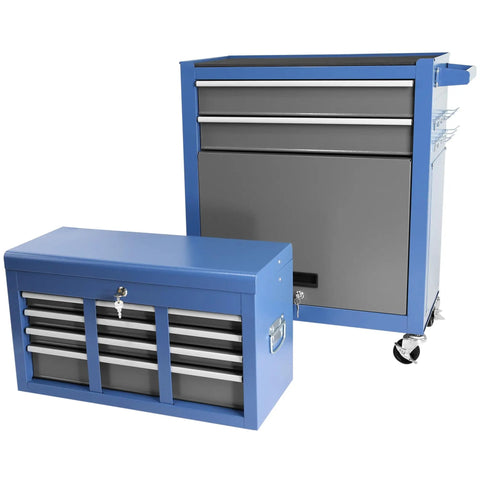 Real Deal Heavy Duty Tool Chest With Eight Spacious Drawers And Tight Locking Compartments Designed For Rapid Detachment Smooth Ball Bearing Casters guarantee easy grind in blue finish.