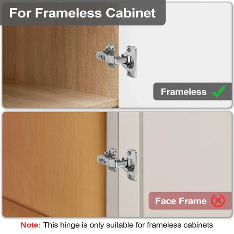 35mm Concealed Cabinet Hinges 2 Pack For Full Overlay Frameless Cabinets Rust Resistant Nickel Plated in use