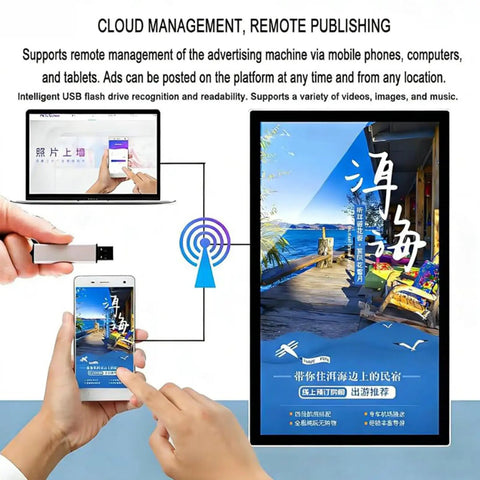 Next Level Digital Signage Media Player Lcd Monitor Crushing It With Hdmi Usb And Wifi Plug And Play For Retail Display showing remote management setup.
