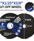 Image of a Three Inch Cut Off Wheel Kit With One Quarter Inch Stem Mandrel for Metal and Stainless Steel Cutting, featuring 3-inch size and 3/8-inch bore.