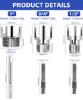 Four In One Water Pipe Wrench And Pipe Tapping Tool Set for 1 inch, 3/4 inch, 1/2 inch fittings with dimensions and weights shown.