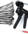Heavy Duty Stainless Steel Cable Tie Tool Kit With 100 Pack 11.8 Inch Self Locking Metal Zip Ties for Fencing and Industrial Repairs