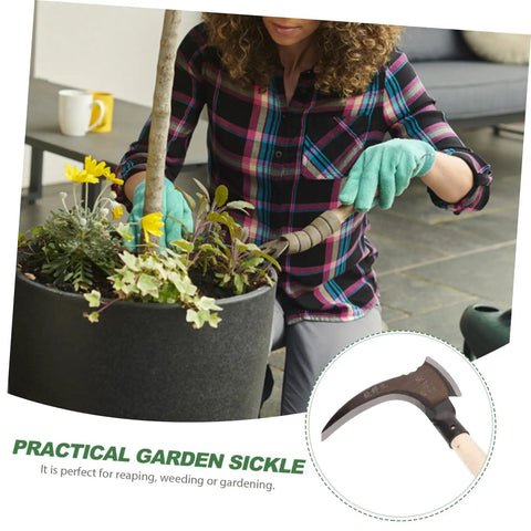 Woman using Tough As Nails Hardwearing Manganese Garden Sickle Multi Functional Weeding Hook For Gardening And Harvesting Cutting Tool