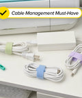 Macaron 40 Pack Self Gripping Cable Ties in 5 and 8 inch sizes managing desk cords neatly with colorful straps