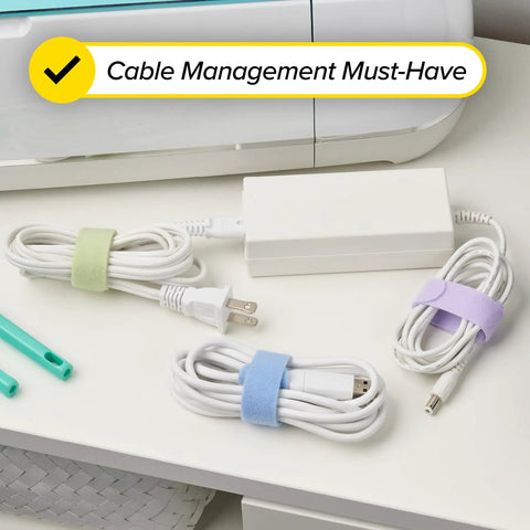Macaron 40 Pack Self Gripping Cable Ties in 5 and 8 inch sizes managing desk cords neatly with colorful straps