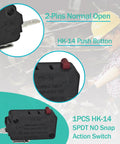 Heavy Duty Pin Plunger Micro Switch 20A 250VAC Dual Action Rated, 2-Pin Normal Open, compact design for industrial use.