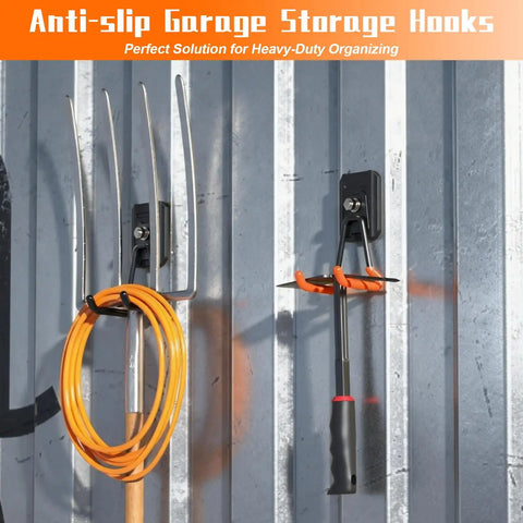 Heavy Duty Magnetic Garage Hooks 4 Pack Beefy Magnet Hangers rubber coated for power drills, garden tools on metal wall.