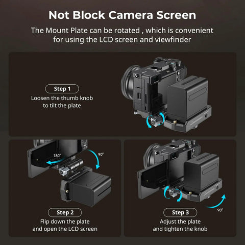 NP-F Battery Plate With Quick Release And Arca Swiss Mount steps for adjusting camera screen without blockage