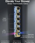 Brass thermostatic valve for 27 Point 5 Inch Ceiling Mount Shower System With Thermostatic Control And 64 Color Led Lighting.