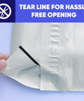 Close-up of 10x13 Heavy Duty Poly Mailers 30 Pack White 3 Mil Waterproof Tear Resistant Self Sealing Shipping Bags with tear line
