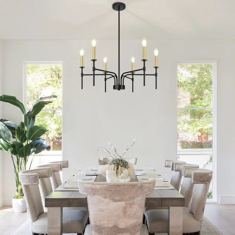 Black Farmhouse Chandelier With Six Lights For Dining Room And Kitchen Island in modern dining room