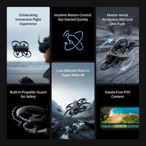 Avata 2 Fly More Combo With 3 Batteries FPV Drone With 4K Camera For Grown Ups immersive thrill ride with built-in propeller guard