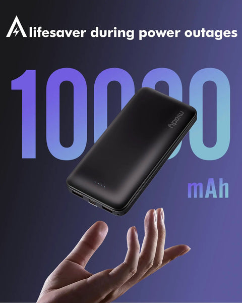 Slim Two Pack Portable Charger And 10000 Mah Power Bank For Travel with hand holding sleek black charger.