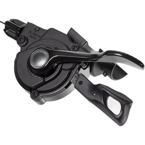 XT M8000 I-Spec II 11-Speed Right Trigger Shifter for Mountain Bikes, aluminum body, ergonomic grip, side view