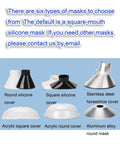 Various mask options including round silicone and acrylic covers, and stainless steel for fume extraction applications.