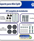 Heavy Duty Mini Split Wall Mount Bracket installation kit with screws, anchors, antivibration pads, and mounting hardware.