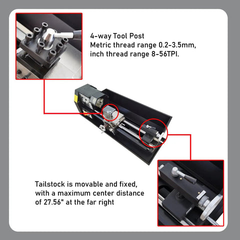 Heavy Duty 110V Bench Lathe Built For Badass Metal And Wood Machining Using A Rock Solid Four Way Tool Post To Enable Killer Precision Threading Plus Slick Horizontal Processing Up To 10.2 Inch Swing