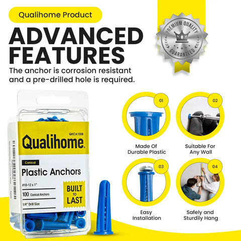 Plastic Wall Conical Anchors For Drywall Hollow Walls And Concrete Brick Or Masonry In 1 Inch Size Pack Of 50 with quality features