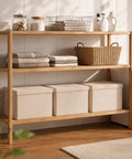 Hardcore Cotton Linen Storage Bins With Lids Decorative Closet Containers on a shelf, 17.5x12x11.5 inches, perfect for organizing messy rooms.