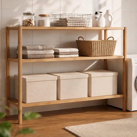 Hardcore Cotton Linen Storage Bins With Lids Decorative Closet Containers on a shelf, 17.5x12x11.5 inches, perfect for organizing messy rooms.