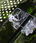 Clear Acrylic Aquarium Hose Clips 2 Pack Soft Tube Fixture Holder Clamps For Tubing And Pump Hoses Easy Mount close-up.