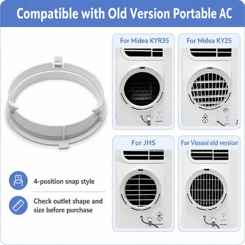 Easy Install 4 Position Snap Portable AC Exhaust Hose Connector With 6.69 Inch Outer Diameter And 5.9 Inch Inner Diameter Replacement Fits Old Version KYR35 KY25 JHS And Vissani Portable Air Conditioners, ABS plastic