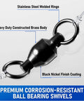 30 Pack Ball Bearing Swivels For Fishing Tackle Heavy Duty Stainless Steel Welded Rings Barrel Swivel Hook Line Connector With Black Nickel Coating Saltwater And Freshwater Ready Size 0 Twist Free 360 Degree Rotation close-up