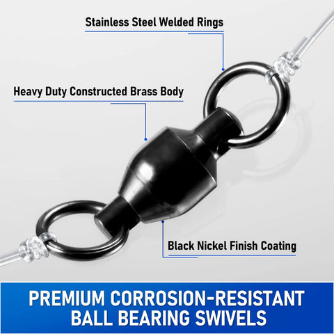 30 Pack Ball Bearing Swivels For Fishing Tackle Heavy Duty Stainless Steel Welded Rings Barrel Swivel Hook Line Connector With Black Nickel Coating Saltwater And Freshwater Ready Size 0 Twist Free 360 Degree Rotation close-up