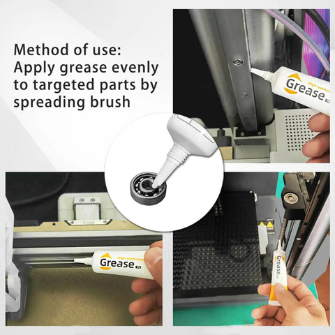 Applying gear grease lubricant for 3D printer guide rails and optical axis, heavy duty lubricant for smooth motion.